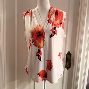 Calvin Klein Women's V-neck Blouse Floral Print Sleeveless Size Medium
